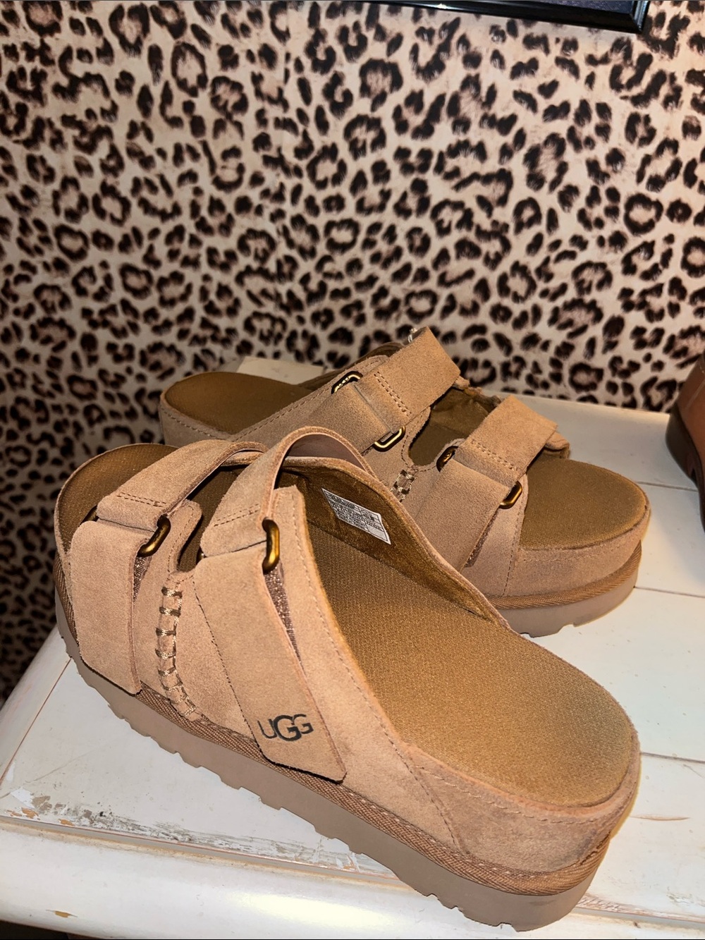 UGG Women's Chestnut Suede Platform Slide Sandals